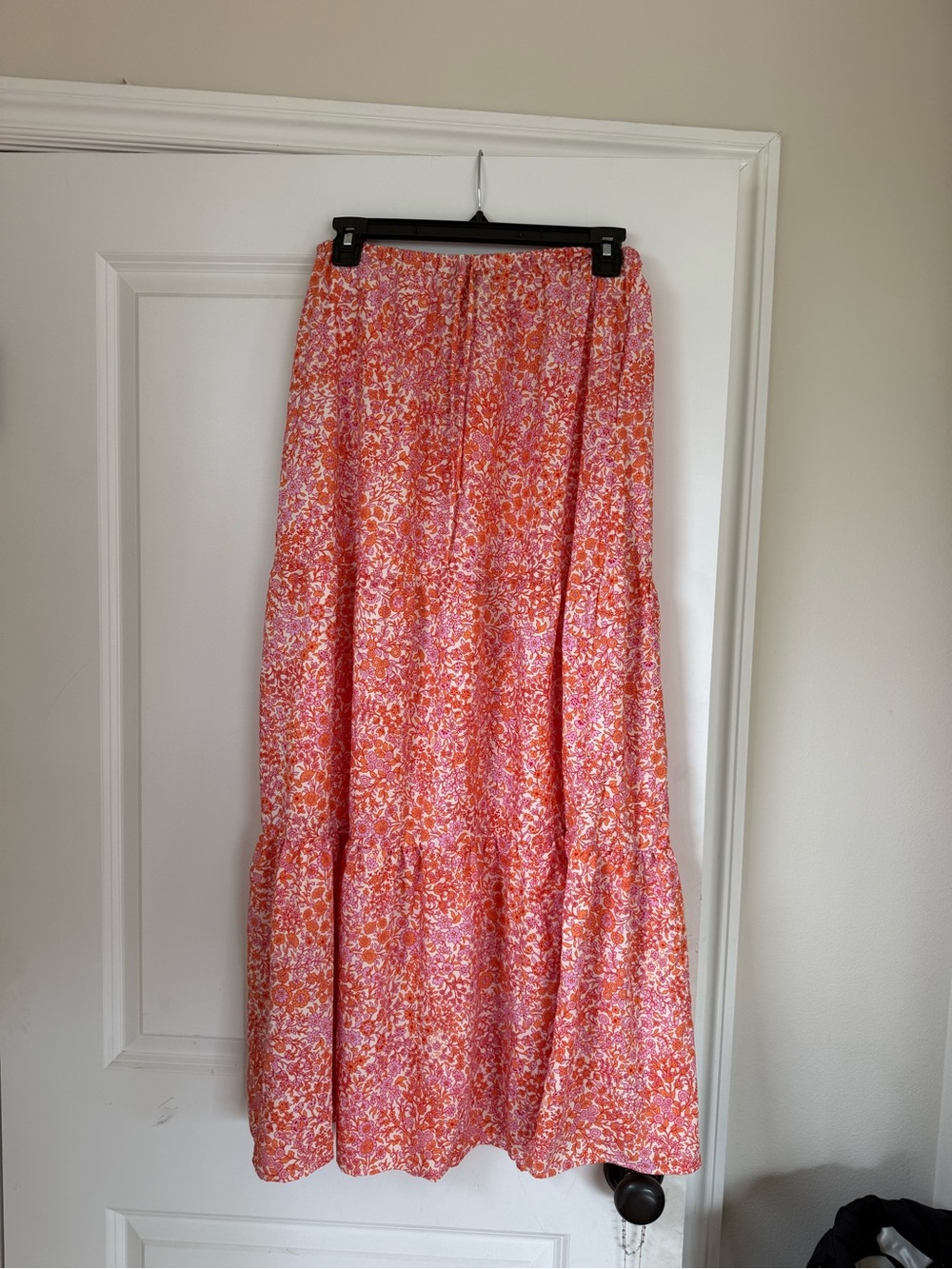 Skatie Coral Pink Floral Tiered Maxi Skirt